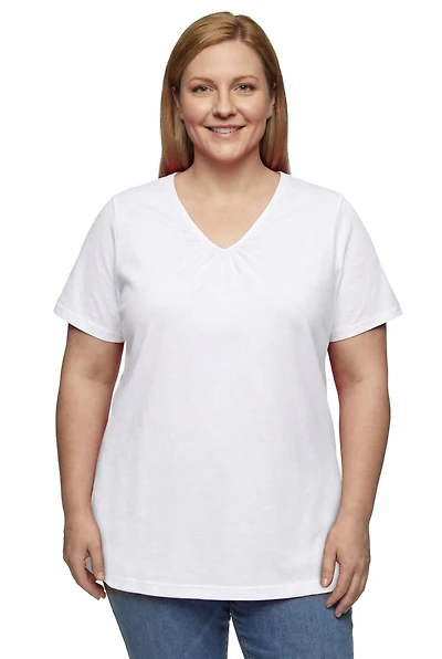Woman Within Plus Perfect Short-Sleeve Shirred V-Neck Tunic