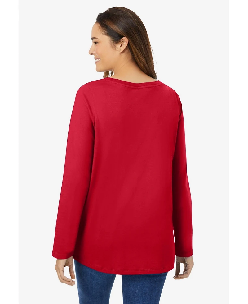 Woman Within Plus Perfect Long-Sleeve V-Neck Tee