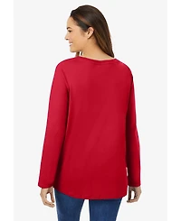 Woman Within Plus Perfect Long-Sleeve V-Neck Tee