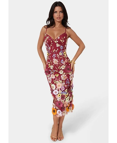 Bebe Women's 3D Floral Strappy V Midi Dress