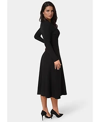 Bebe Women's Fit and Flare Midi Sweater Dress