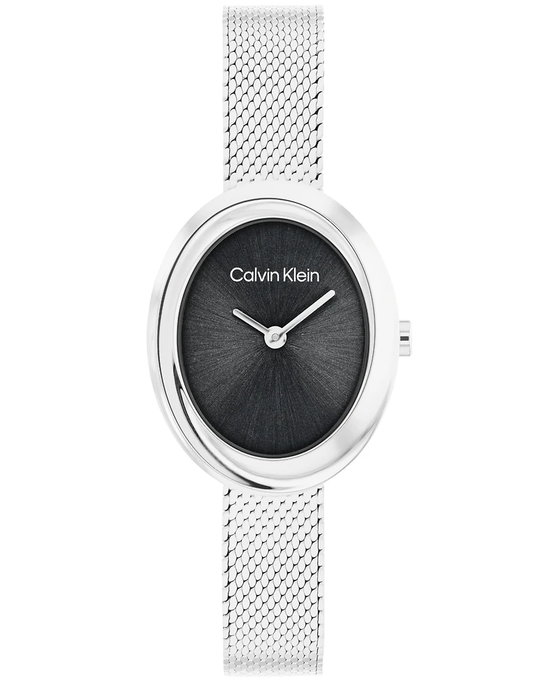 Calvin Klein Women's Twisted Bezel Silver Tone Stainless Steel Bracelet Watch, 24mm
