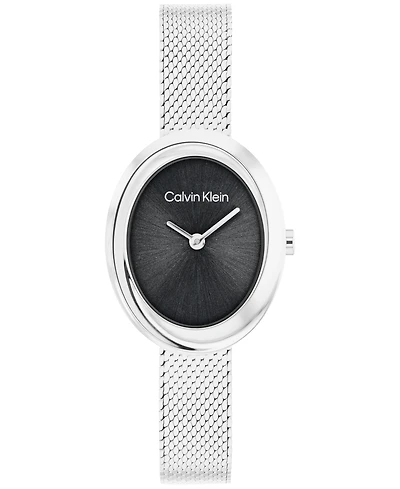 Calvin Klein Women's Twisted Bezel Silver Tone Stainless Steel Bracelet Watch, 24mm