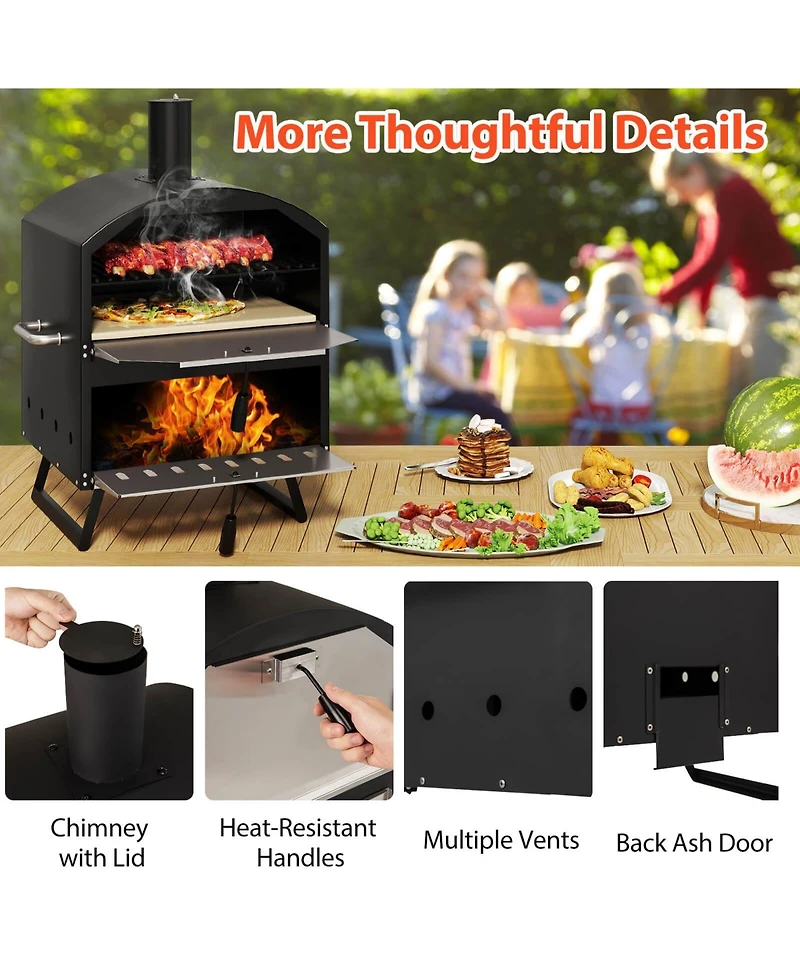 Costway 16" Outdoor Pizza Oven with Stone Peel & Grill Racks Folding Legs and Cover