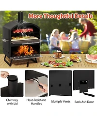 Costway 16" Outdoor Pizza Oven with Stone Peel & Grill Racks Folding Legs and Cover