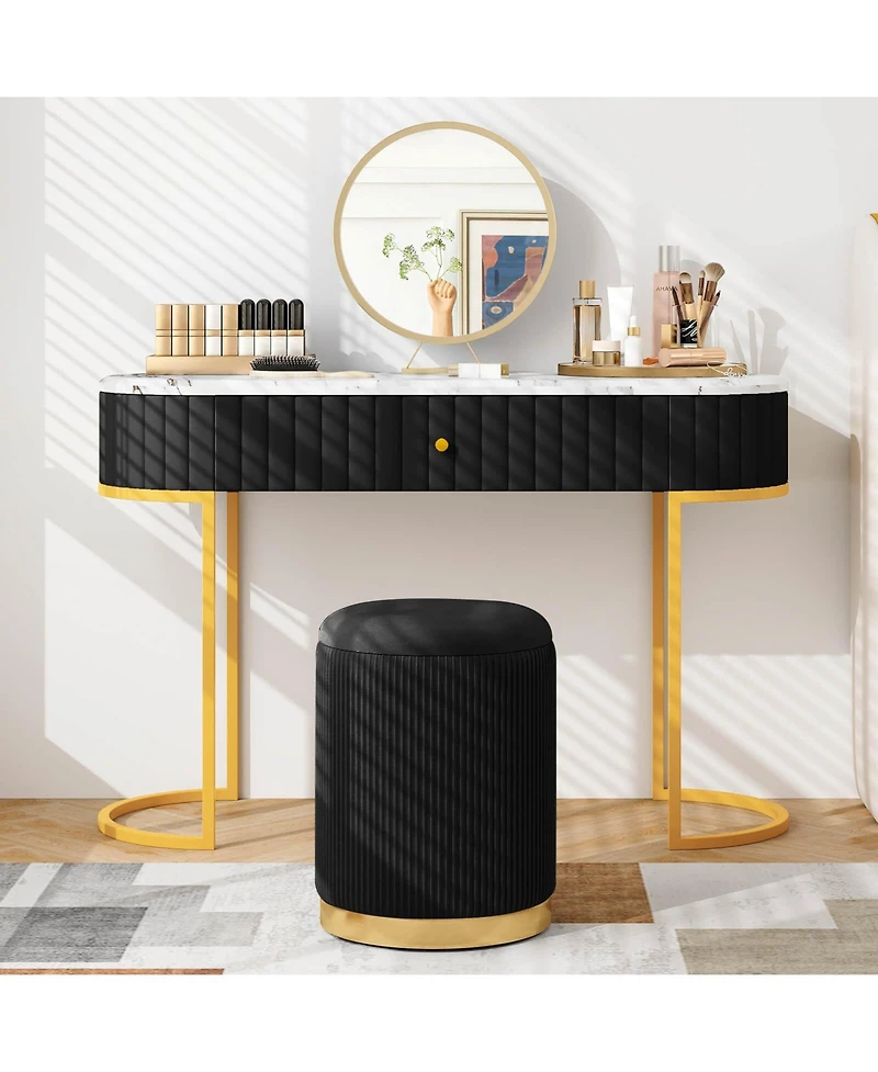 Velvet Storage Ottoman Set of 2 Modern Round Ottoman with Storage for Living Room