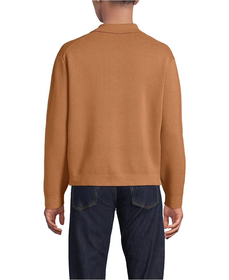 Lands' End Men's Long Sleeve Fine Gauge Cotton Full Zip Chore Coat