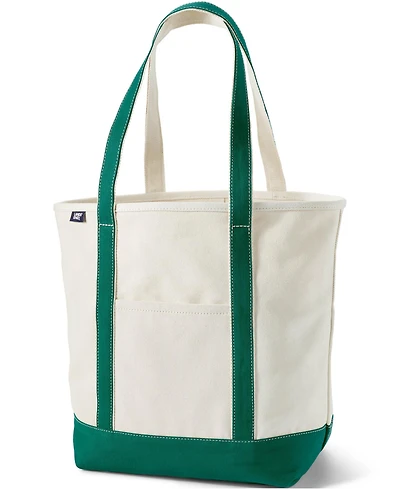 Lands' End Large Print 5 Pocket Open Top Long Handle Canvas Tote Bag