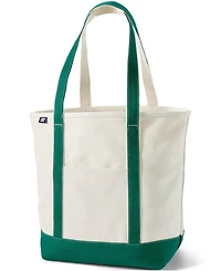 Lands' End Large Print 5 Pocket Open Top Long Handle Canvas Tote Bag