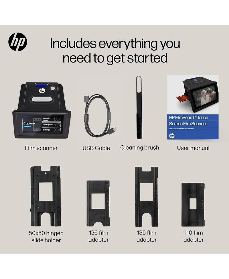 Hp FilmScan Film & Slide Scanner with 5" Touch Screen, Film Scanner Convert Negatives to Digital 22MP Jpeg