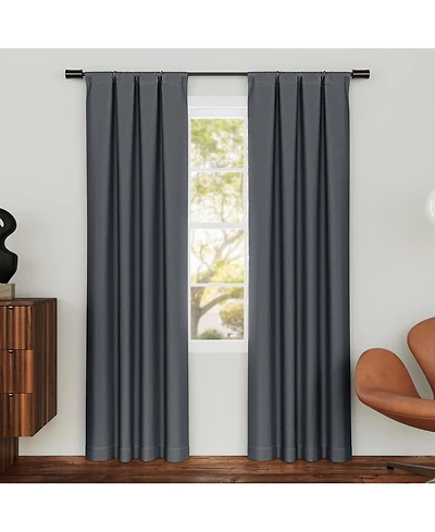 Sun Zero Parsons Herringbone Magnetic Closure 100% Blackout Rod Pocket Curtain Panel Pair