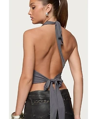 Edikted Womens Nessie Metal Ring Backless Halter Top