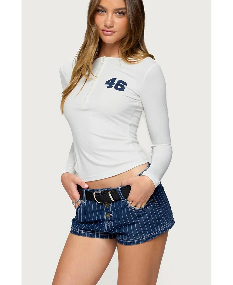 Edikted Womens 46 Ribbed Henley Top