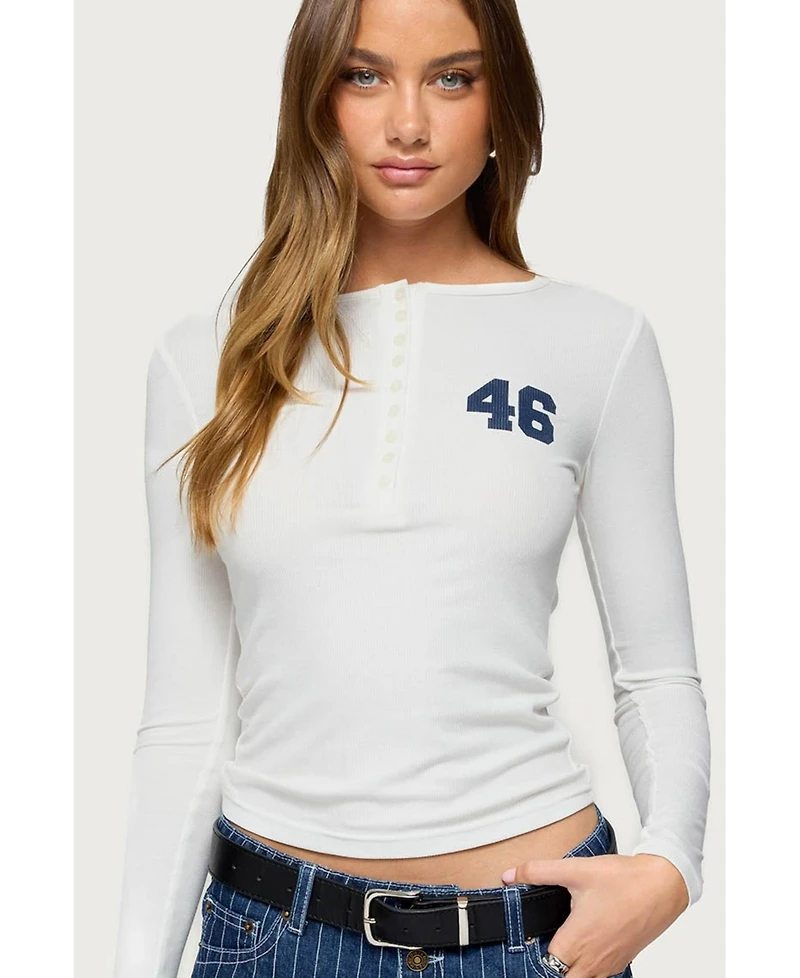 Edikted Womens 46 Ribbed Henley Top