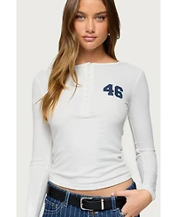 Edikted Womens 46 Ribbed Henley Top