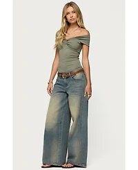 Edikted Womens Twisted Front Off Shoulder Top