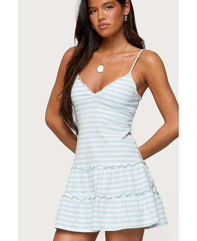 Edikted Women's Tiered Ruffle Striped Mini Dress