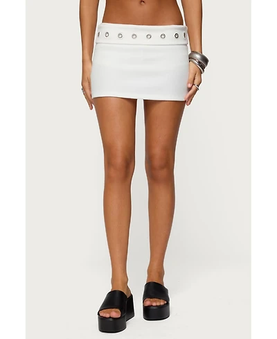 Edikted Women's Havana Grommet Ribbed Foldover Mini Skort