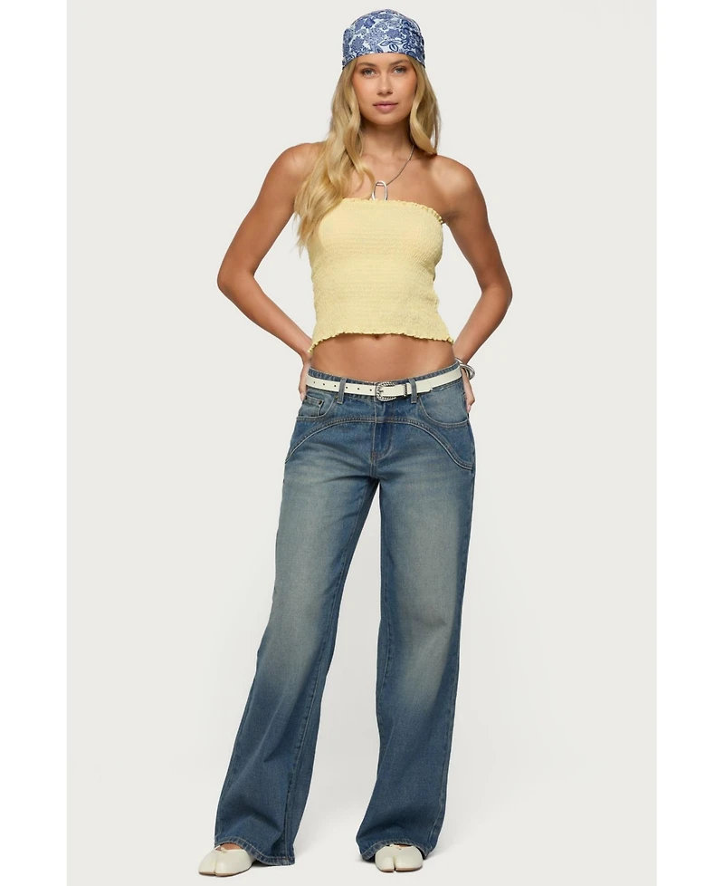 Edikted Womens Ronny Curved Stitch Low Rise Jeans