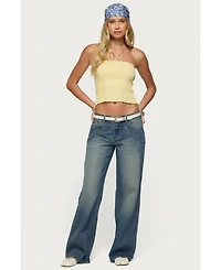 Edikted Womens Ronny Curved Stitch Low Rise Jeans