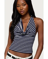 Edikted Womens Striped Cowl Neck Halter Top