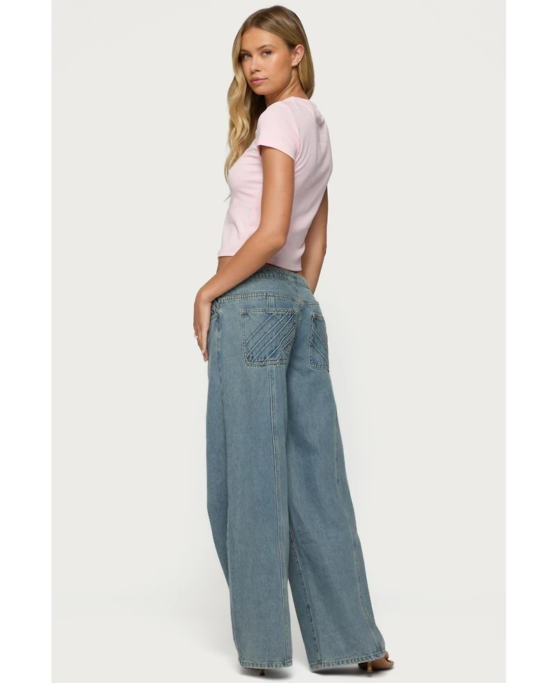 Edikted Women's Stitch & Pleat Low Rise Jeans