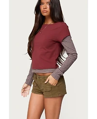 Edikted Women's Layered Stripey Long Sleeve T Shirt
