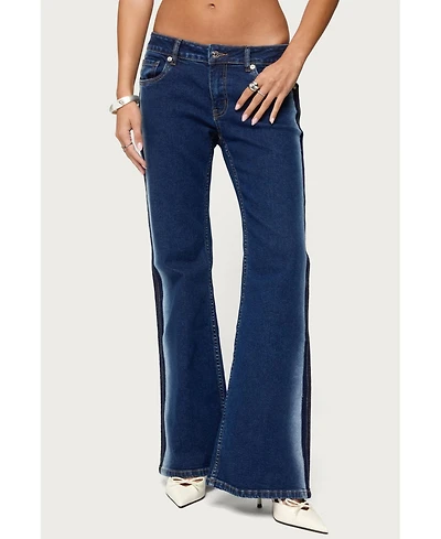 Edikted Women's Airbrushed Low Rise Flared Jeans