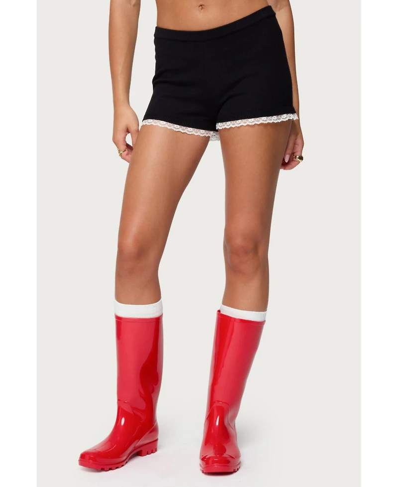 Edikted Women's Sansa Lacey Knit Micro Shorts