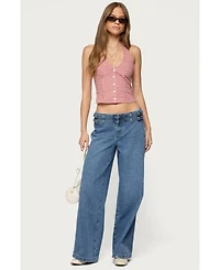 Edikted Womens Evan Gingham Button Up Halter Top