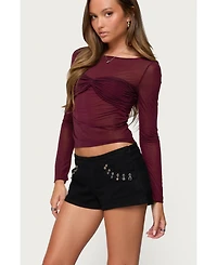 Edikted Women's Oona Sheer Gathered Long Sleeve Top