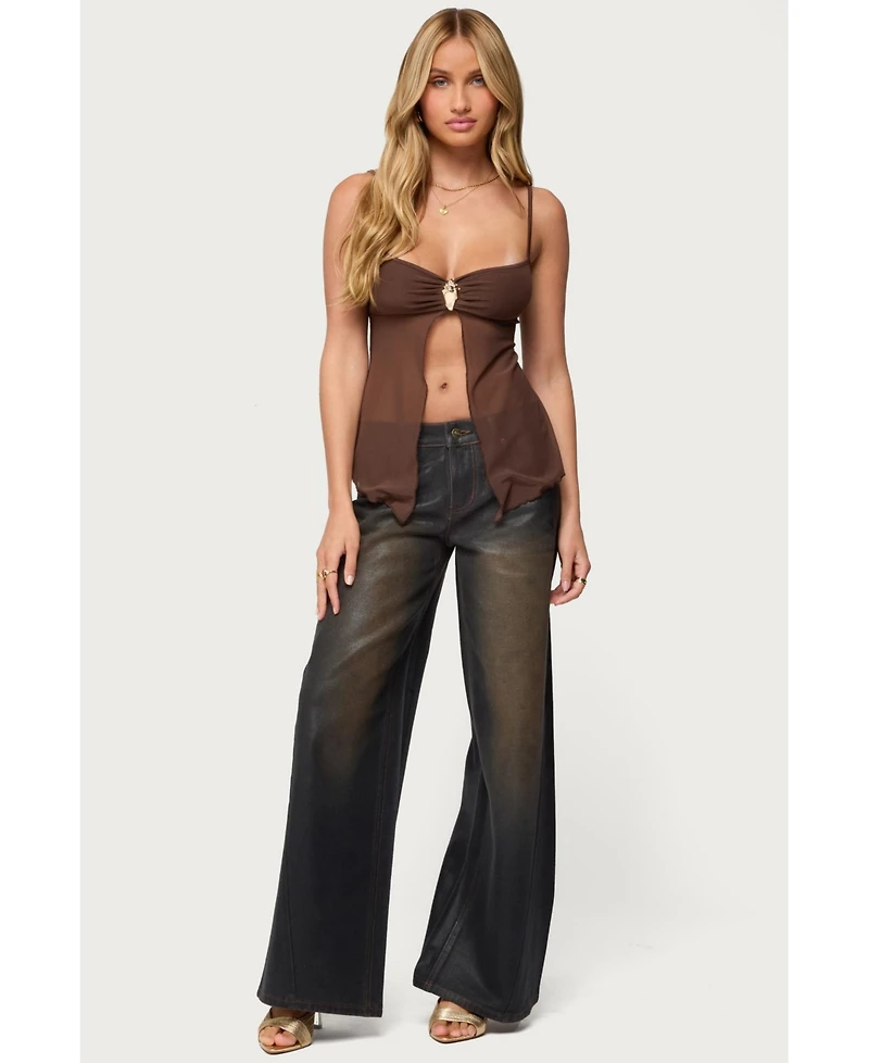 Edikted Women's Reeve Split Front Sheer Mesh Top