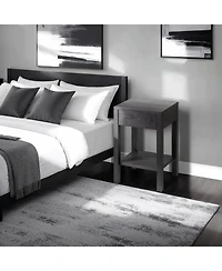Woodek Set of 2 Black Vintage Style Wooden Nightstands with Storage Drawer - Side Table for Bedroom