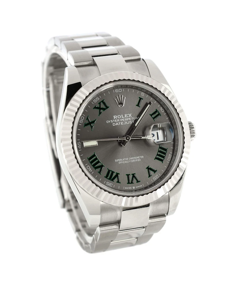 Pre-Owned Rolex Oyster Perpetual Datejust Wimbledon Automatic Watch in Stainless Steel and White Gold 41mm