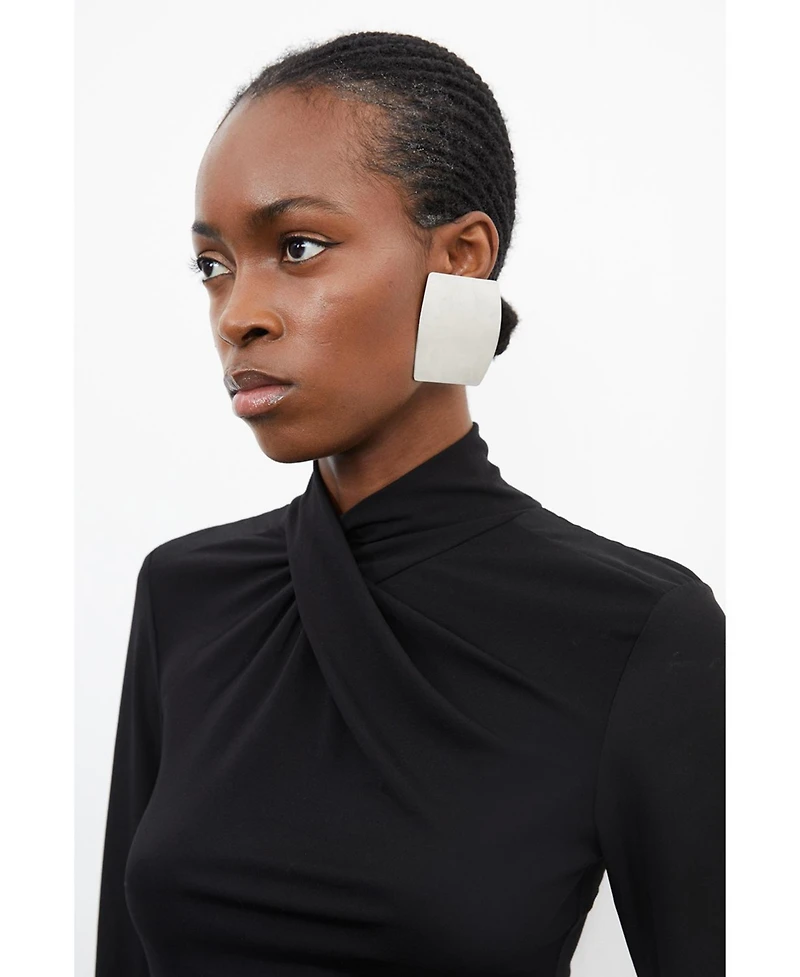 Karen Millen Women's Jersey And Georgette Mix High Neck Top