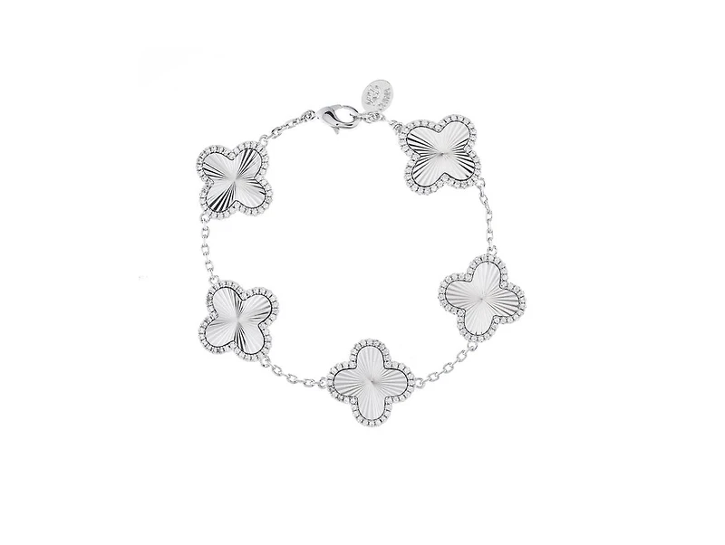 Rhodium Plated Five Station Flower Bracelet