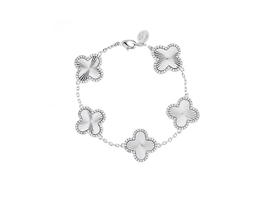 Rhodium Plated Five Station Flower Bracelet