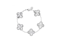 Rhodium Plated Five Station Flower Bracelet