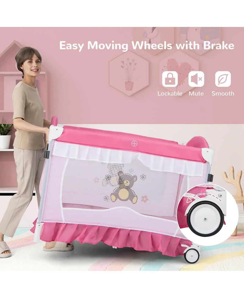Costway Portable Baby Playpen Crib Cradle Changing Pad Mosquito Net Toys