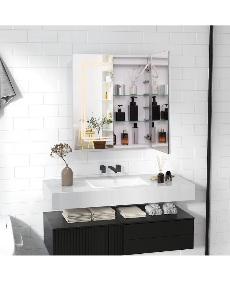 Gymax 23.5 x 27.5 Inch Bathroom Medicine Cabinet w/ Mirror Led Lighted Mirror Cabinet
