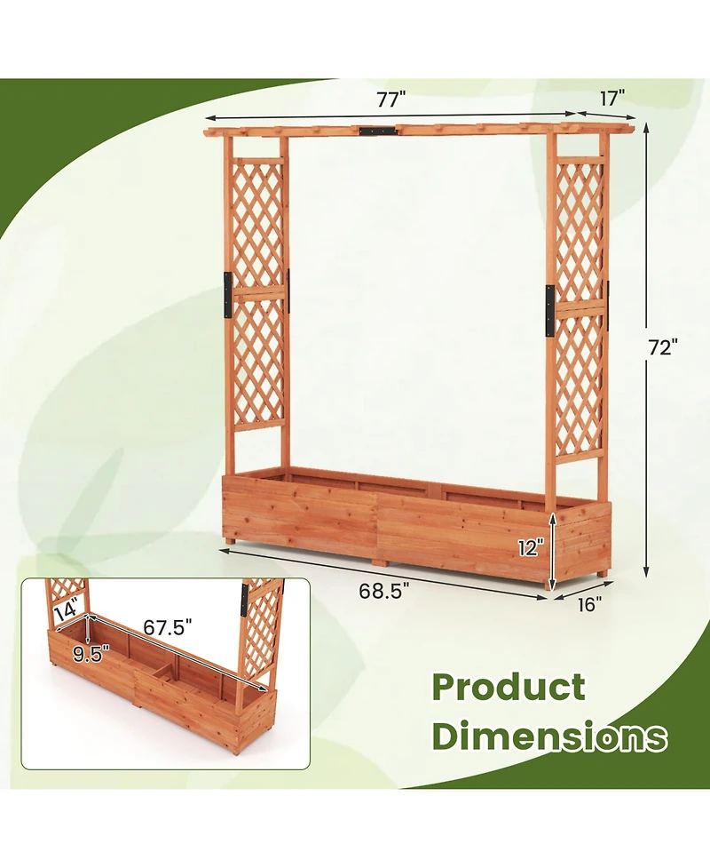 Gymax Raised Garden Bed Planter Box w/ Side & Top Trellis for Vine Climbing Plants