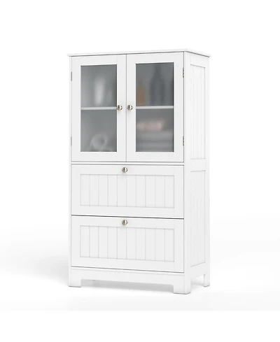 Gymax Bathroom Floor Storage Cabinet Freestanding Cupboard Pantry w/ 2 Drawers