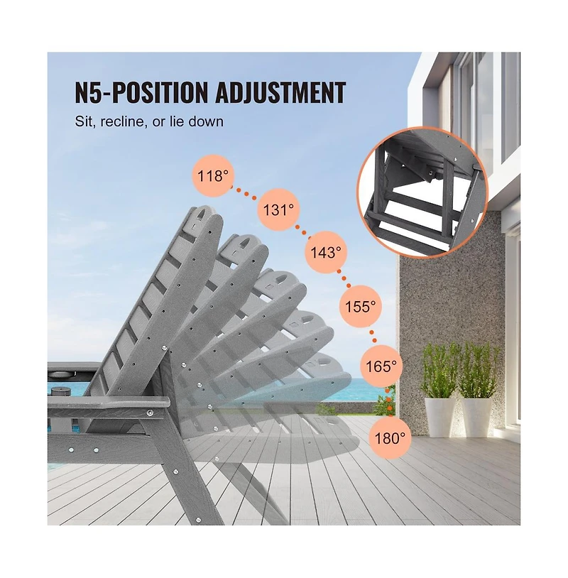Slickblue Outdoor Chaise Lounge Chair with 6-Position Adjustable Reclining Bench