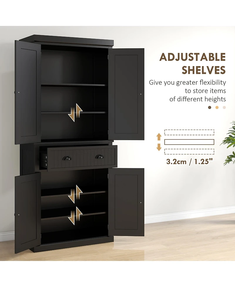 Tall Wooden Kitchen Storage Cabinet with Adjustable Shelves for Pantry Use