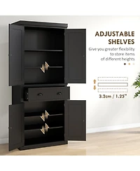 Tall Wooden Kitchen Storage Cabinet with Adjustable Shelves for Pantry Use