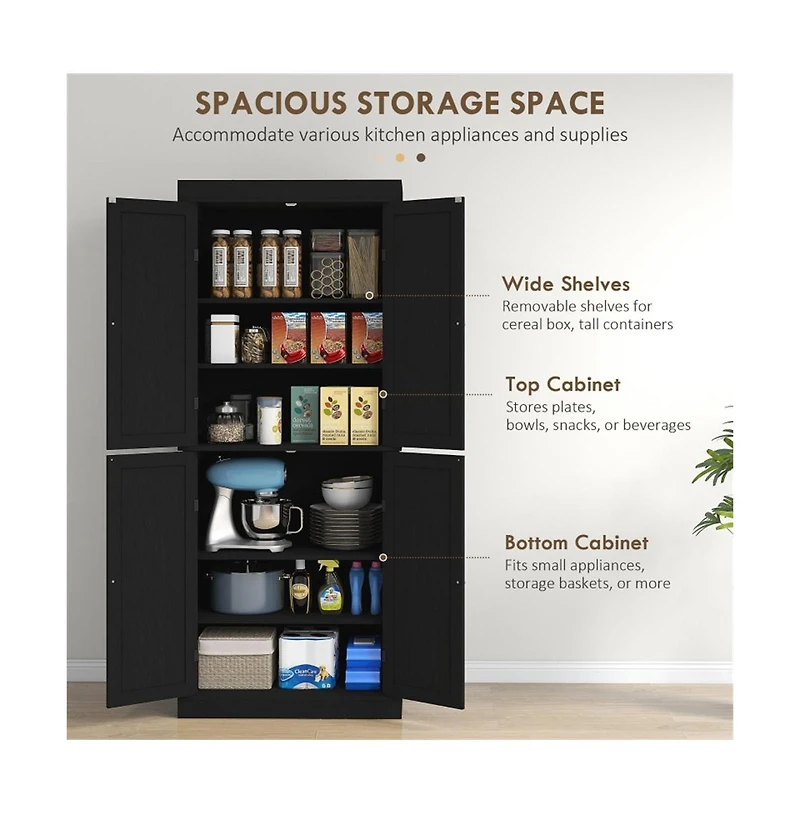 Slickblue Robust Kitchen Storage Cabinet with Doors and Adjustable Shelves for Organized Pantry