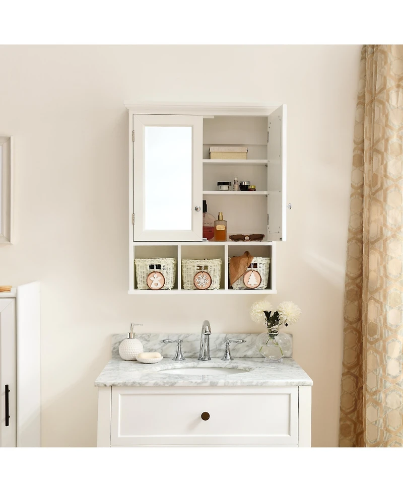 Slickblue Wall Mounted Bathroom Storage Cabinet with Mirror, 2 Doors, Adjustable Shelves, Storage Baskets