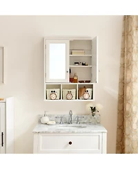 Slickblue Wall Mounted Bathroom Storage Cabinet with Mirror, 2 Doors, Adjustable Shelves, Storage Baskets