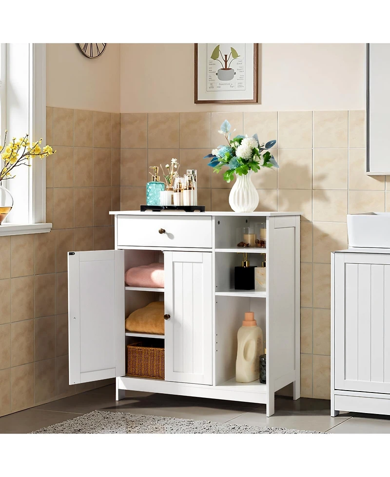 Slickblue Double-Door Bathroom Cabinet with Adjustable Panels, Drawer, and Side Shelves