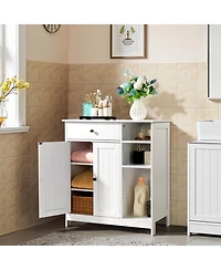 Slickblue Double-Door Bathroom Cabinet with Adjustable Panels, Drawer, and Side Shelves